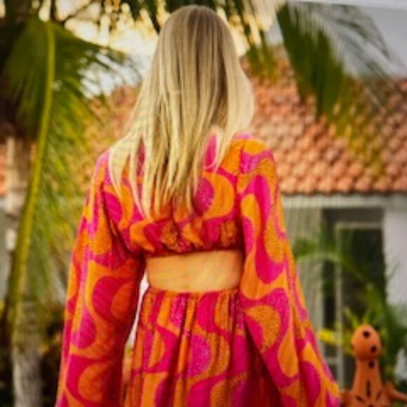 Sundress Amazonia Print Dress in Fuchsia and Orange - Picture 7 of 7